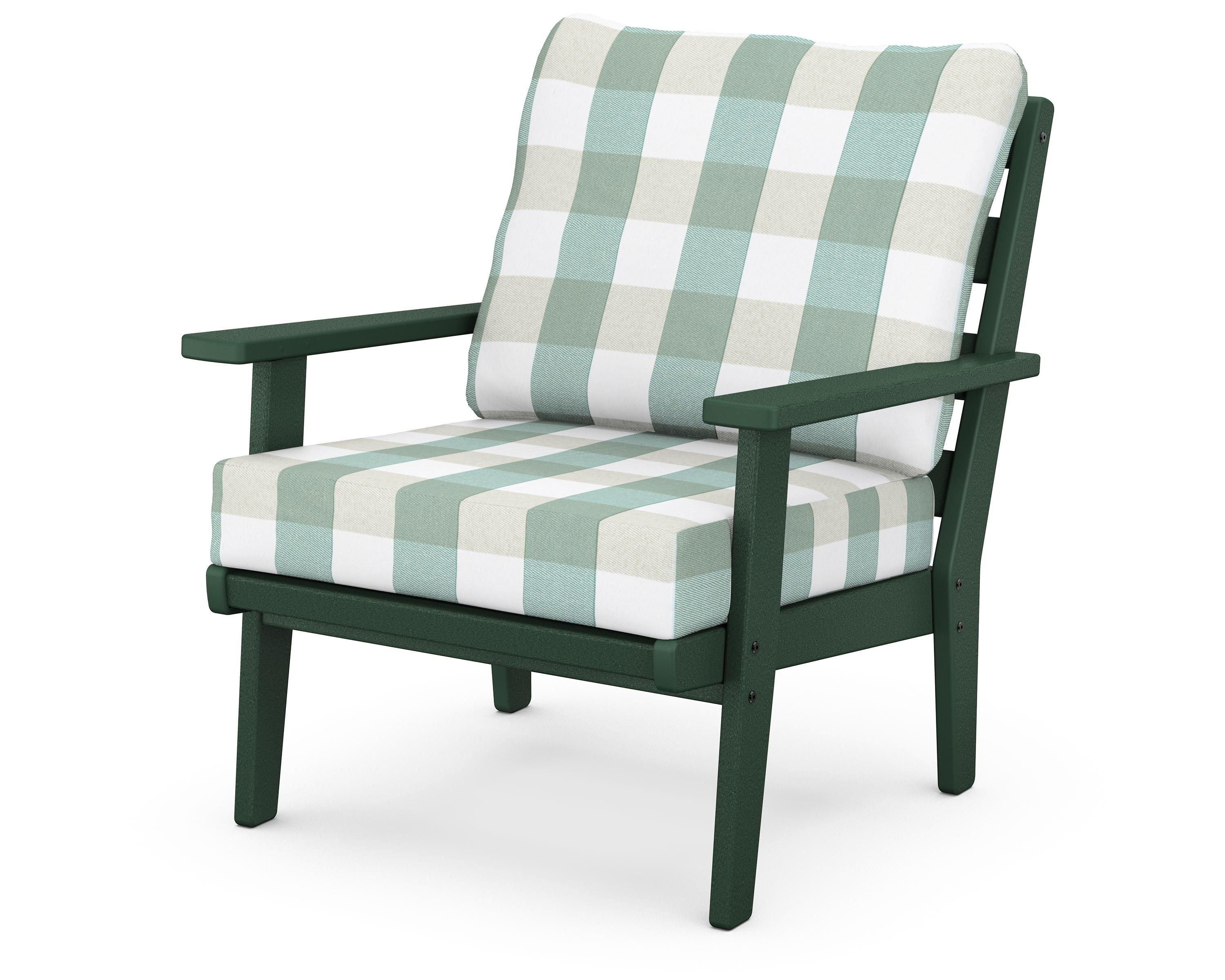 POLYWOOD® Grant Park Deep Seating Chair in Green / Buffalo Plaid Glacier Spa