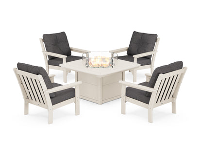 POLYWOOD® Vineyard 5-Piece Conversation Set with Fire Pit Table in Sand / Ash Charcoal