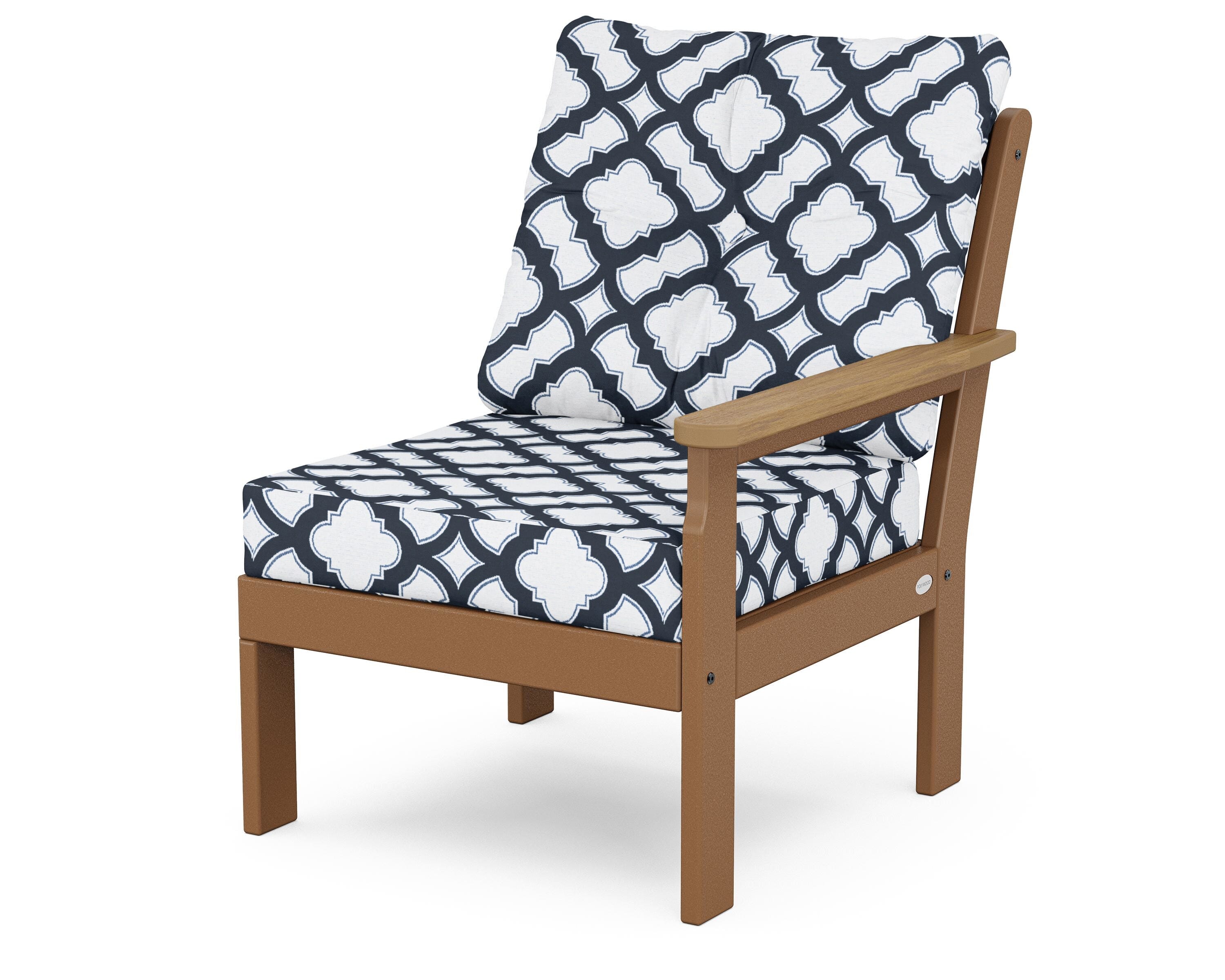 POLYWOOD® Vineyard Modular Right Arm Chair in Teak / Natural / Trellis Marine Indigo