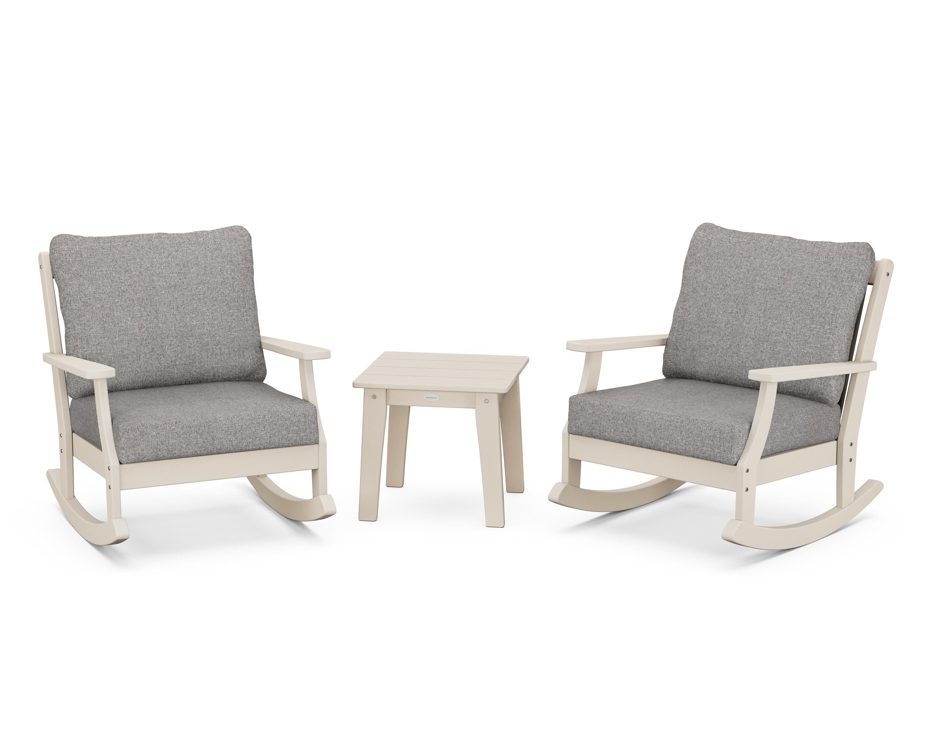 POLYWOOD® Braxton 3-Piece Deep Seating Rocker Set in Sand / Grey Mist