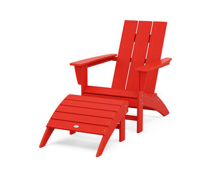 POLYWOOD® Modern Adirondack Chair 2-Piece Set with Ottoman in Sunset Red