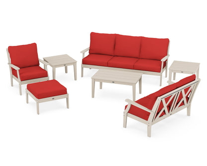 POLYWOOD® Braxton 7-Piece Deep Seating Set in Sand / Crimson Linen
