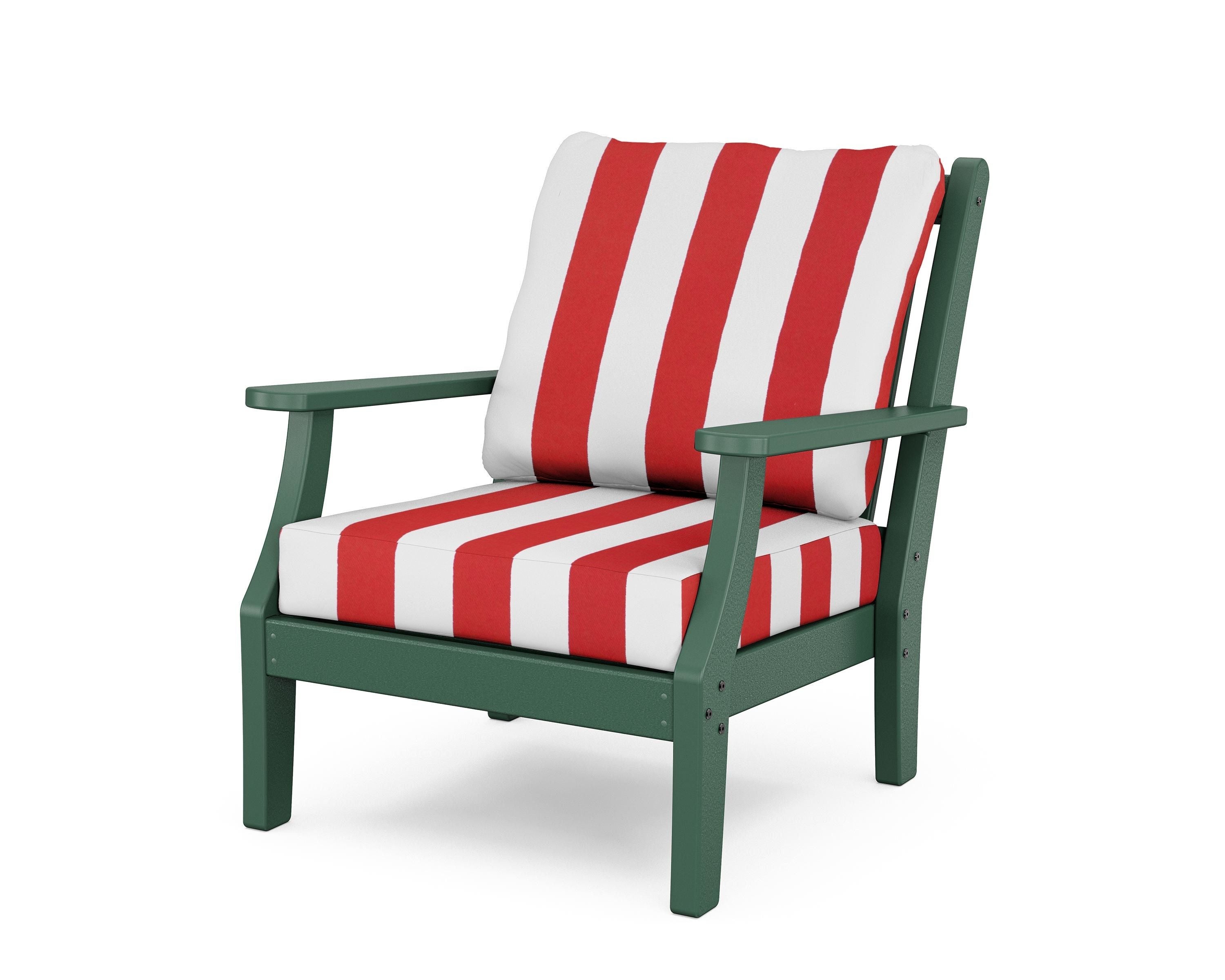 Country Living Wovendale Deep Seating Chair in Green / Cabana Stripe Crimson