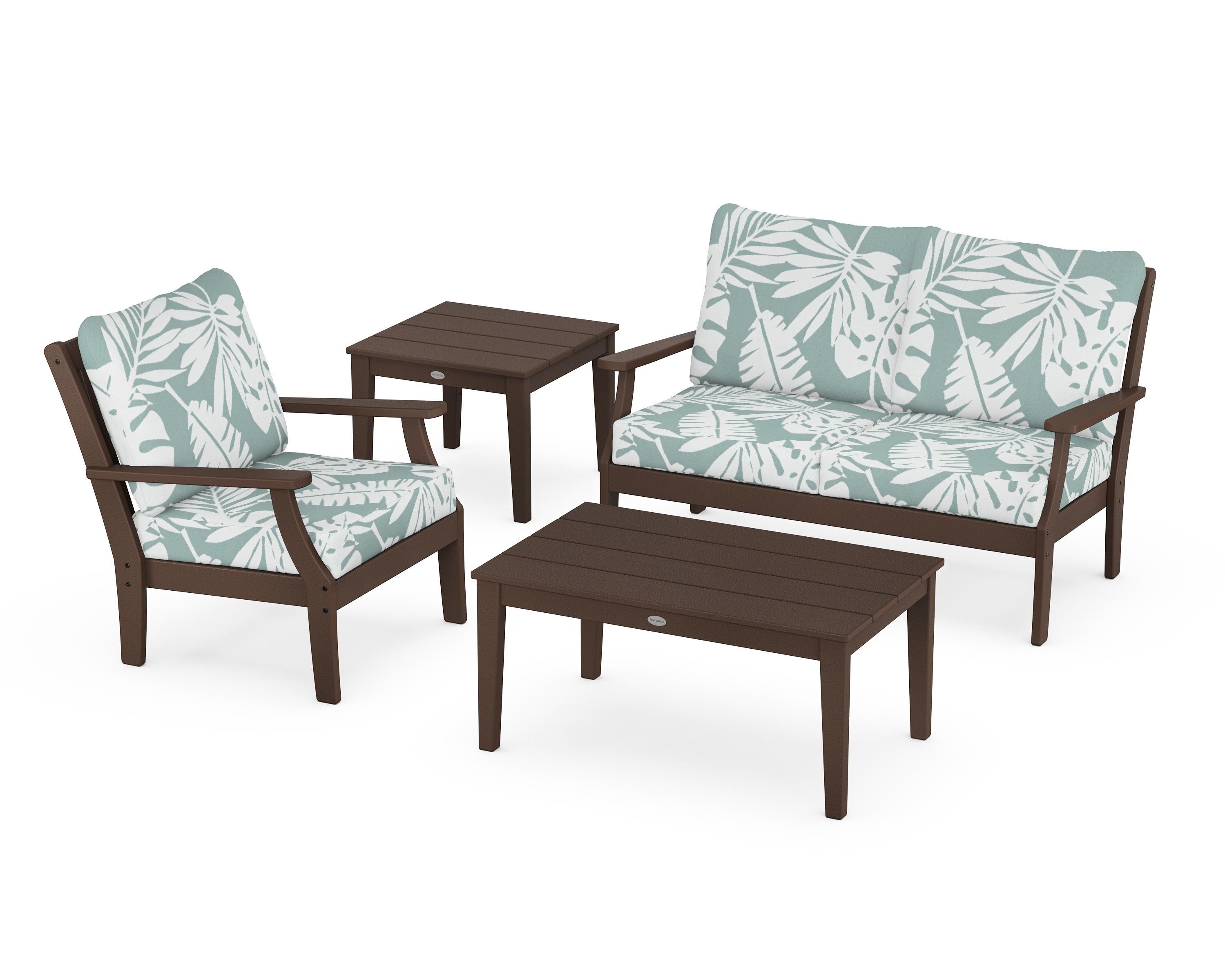 POLYWOOD® Braxton 4-Piece Deep Seating Set in Mahogany / Leaf Glacier Spa