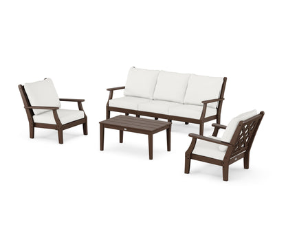 Country Living Wovendale 4-Piece Deep Seating Set with Sofa in Mahogany / Natural Linen