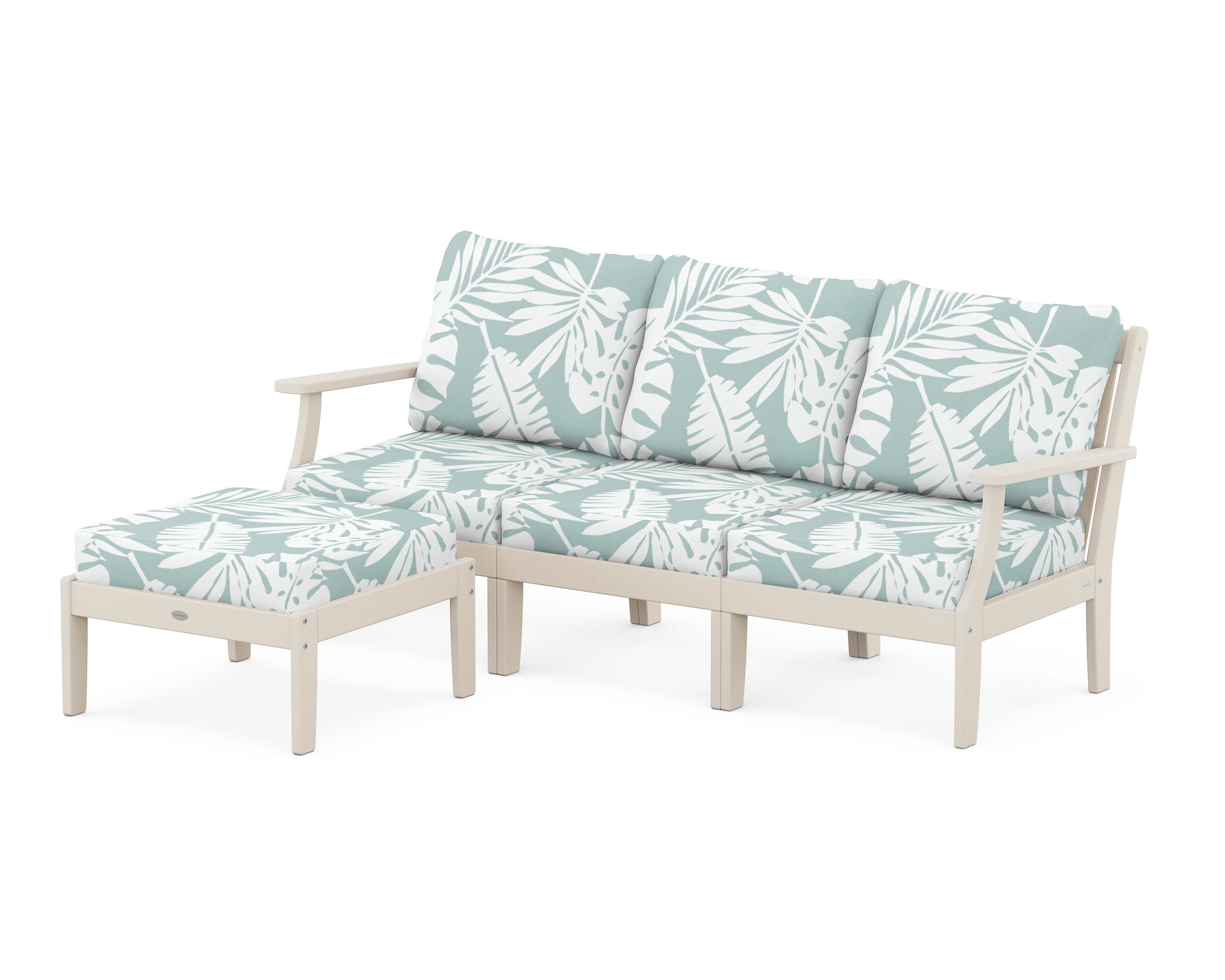 POLYWOOD® Braxton Modular 4-Piece Deep Seating Set with Ottoman in Sand / Leaf Glacier Spa