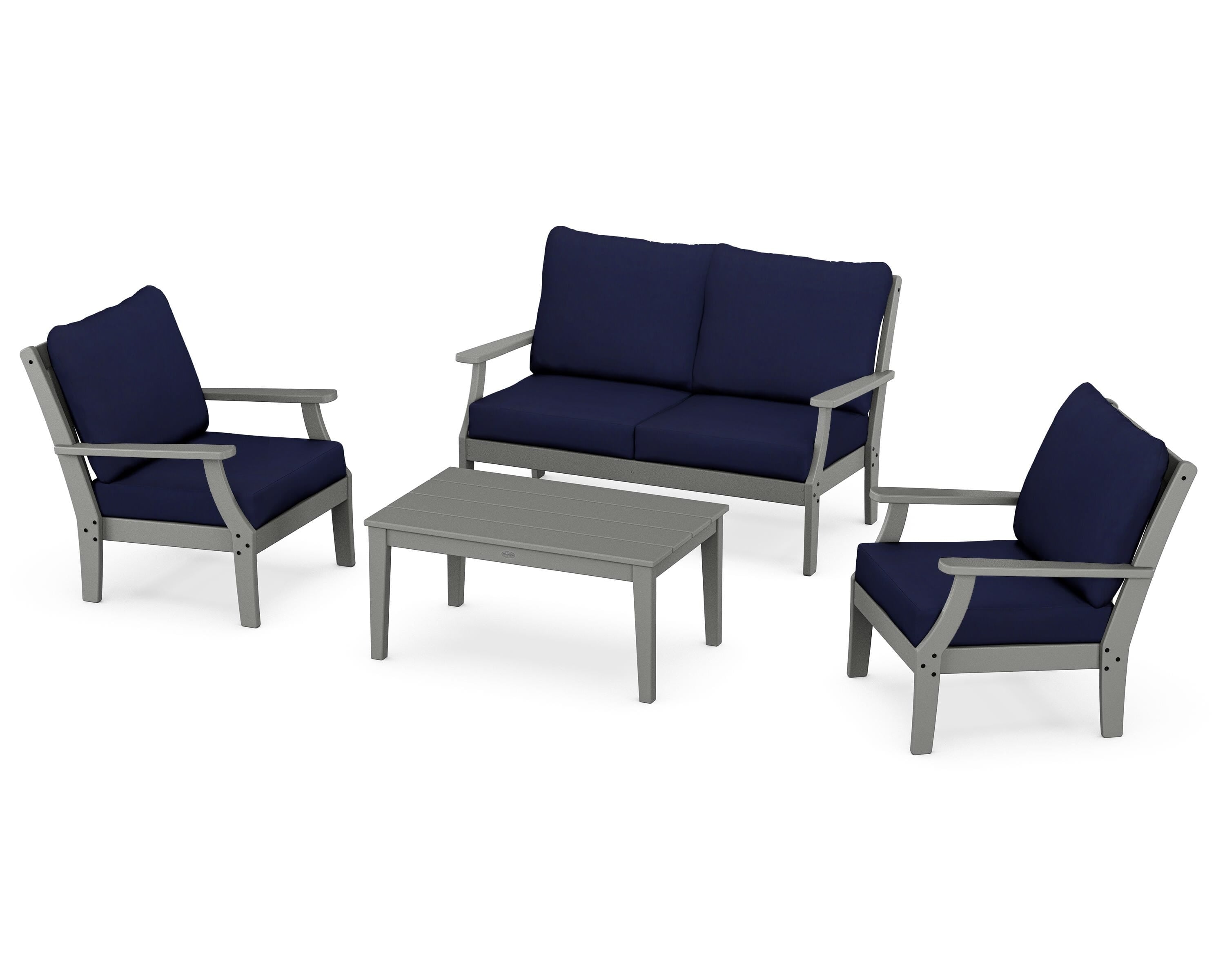 POLYWOOD® Braxton 4-Piece Deep Seating Chair Set in Slate Grey / Navy