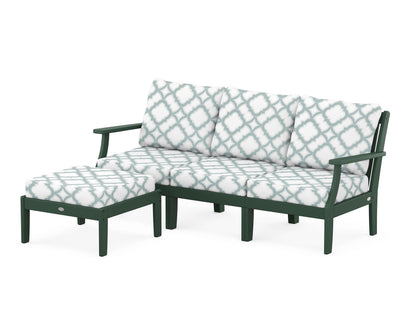 POLYWOOD® Braxton Modular 4-Piece Deep Seating Set with Ottoman in Green / Trellis Glacier Spa
