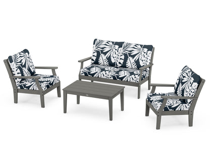 POLYWOOD® Braxton 4-Piece Deep Seating Chair Set in Slate Grey / Leaf Marine Indigo