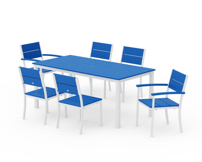 POLYWOOD® Main Street 7-Piece Dining Set in White / Pacific Blue