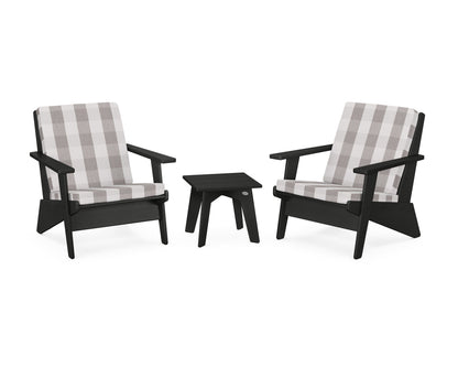 POLYWOOD® Riviera Modern Lounge 3-Piece Set in Black / Buffalo Plaid Grey Mist
