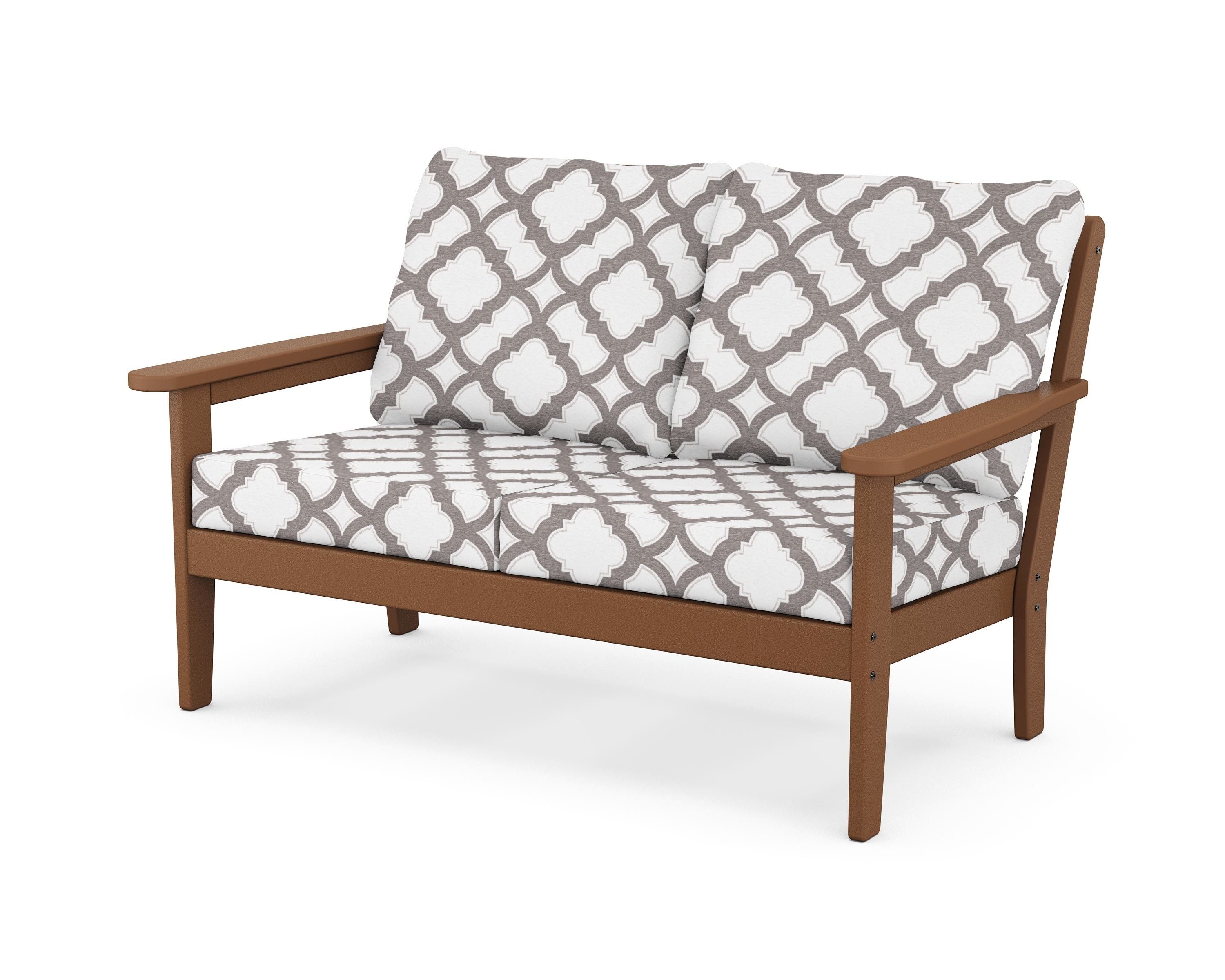 Country Living Cottage Deep Seating Loveseat in Teak / Trellis Grey Mist