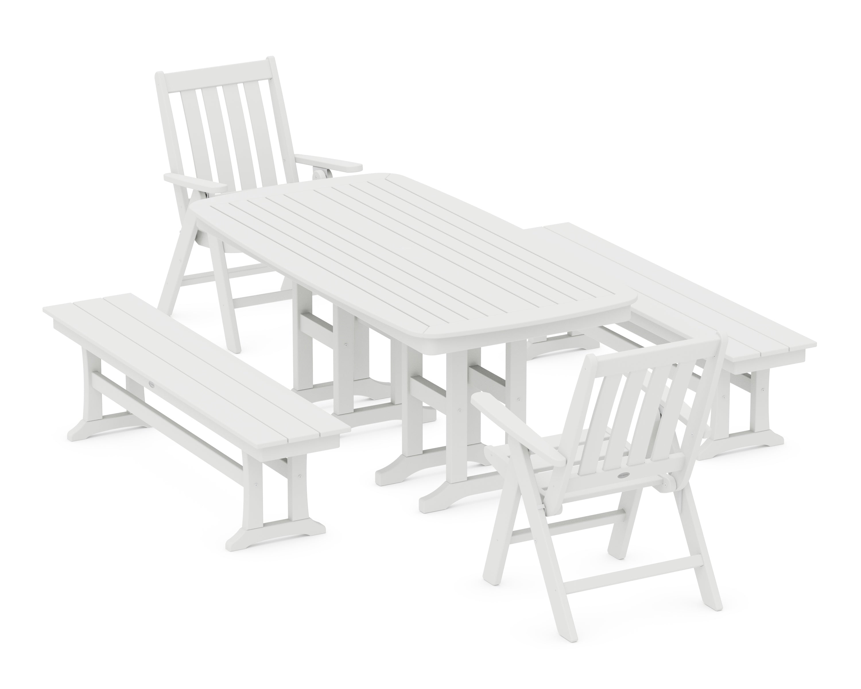 POLYWOOD® Vineyard Folding Chair 6-Piece Dining Set with Benches in White