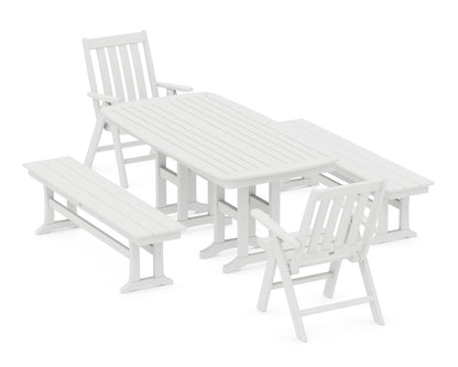 POLYWOOD® Vineyard Folding Chair 6-Piece Dining Set with Benches in White