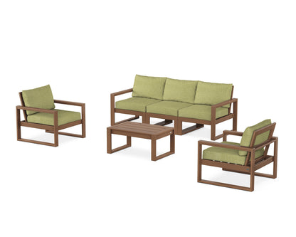 POLYWOOD® EDGE Sectional 4-Piece Deep Seating Set with Sofa in Teak / Chartreuse Boucle