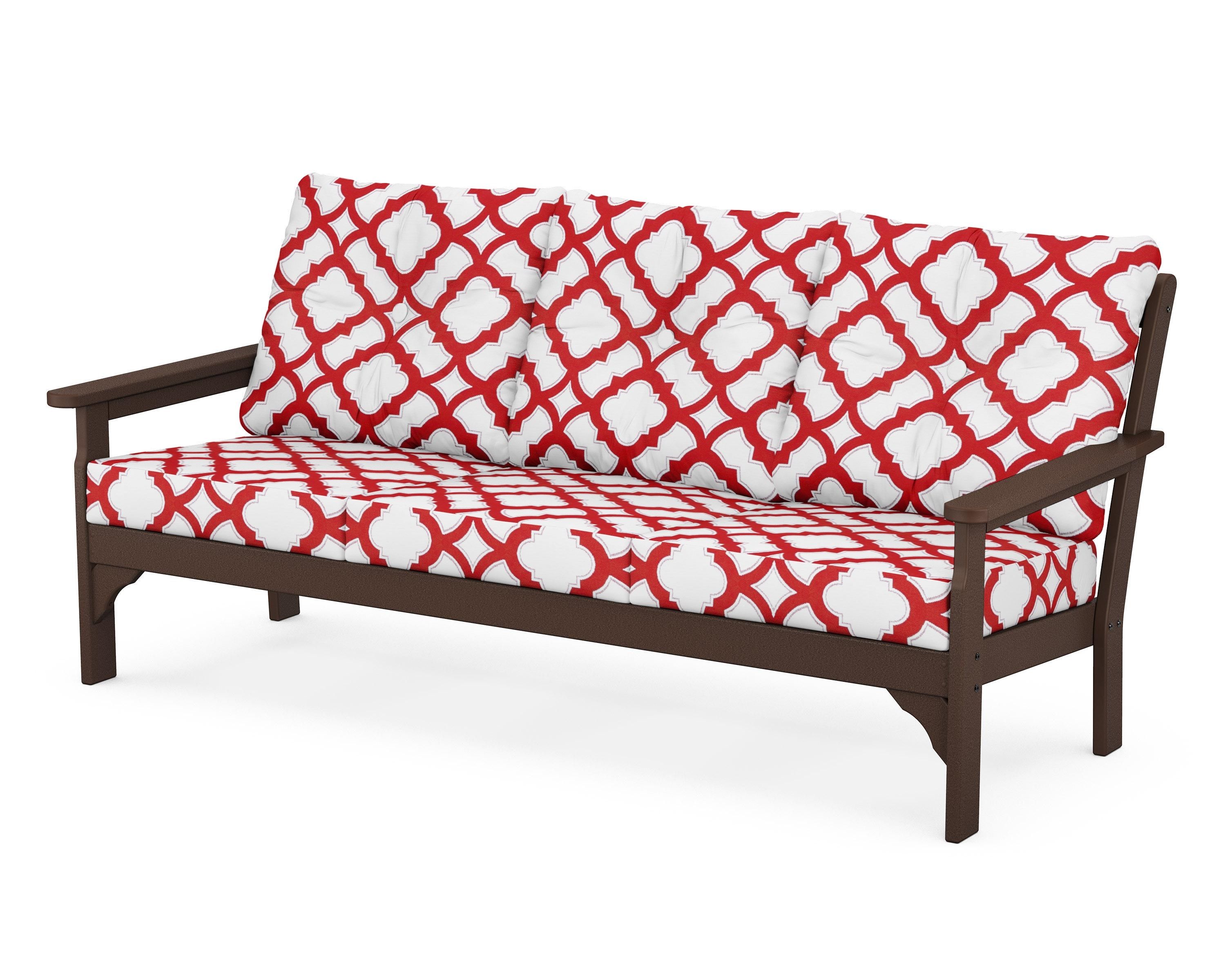 POLYWOOD® Vineyard Deep Seating Sofa in Mahogany / Trellis Crimson