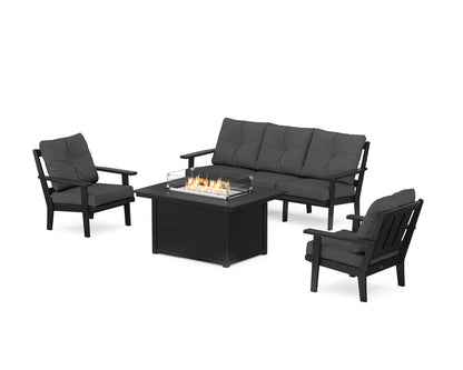 POLYWOOD® Oxford Deep Seating Fire Pit Table Set in Black / Spectrum Carbon
