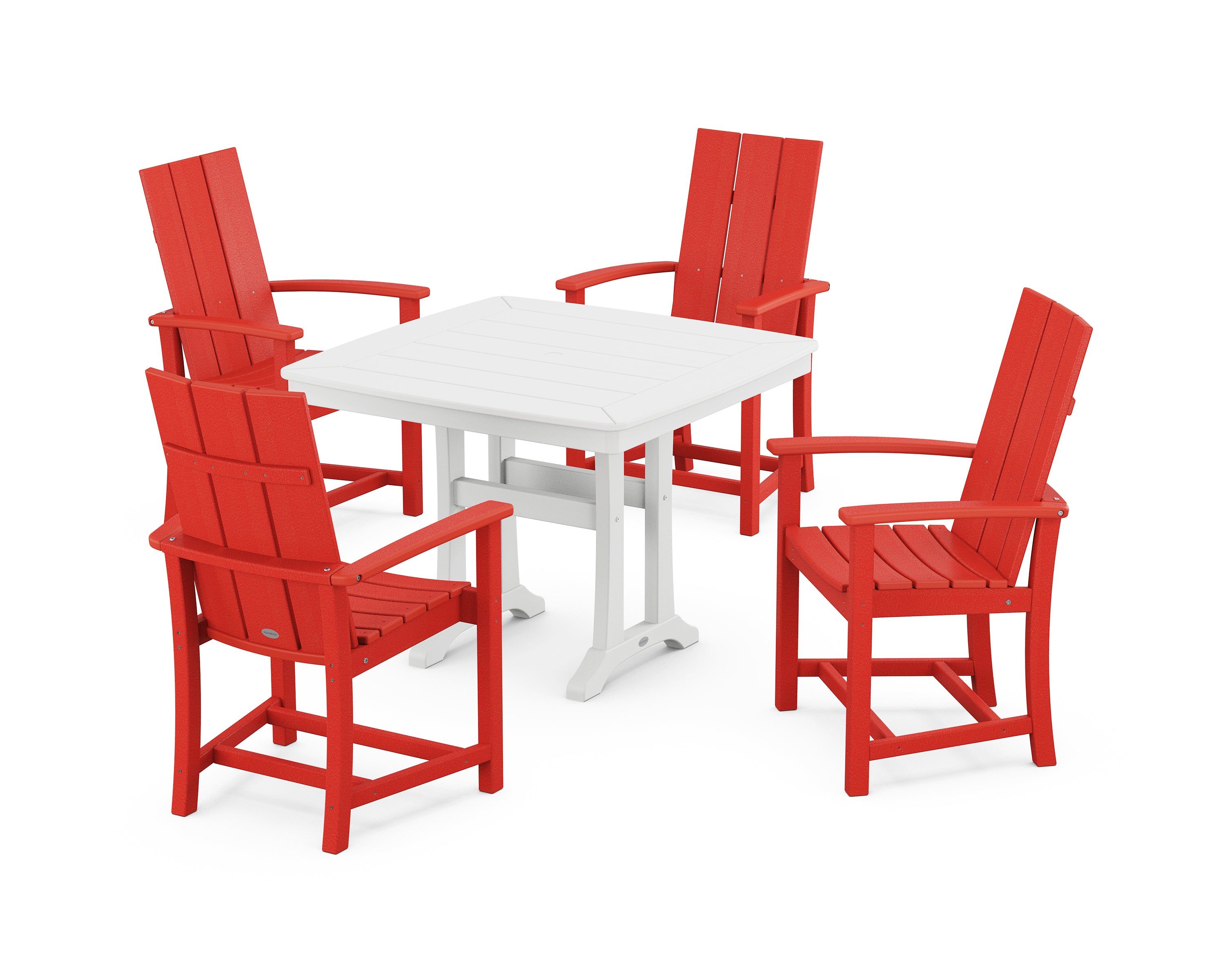 POLYWOOD® Modern Adirondack 5-Piece Dining Set with Trestle Legs in Sunset Red / White