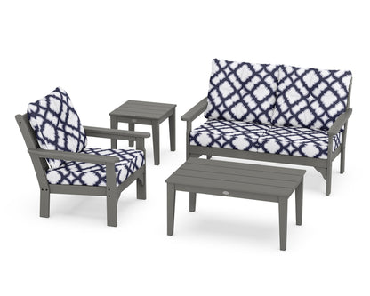 POLYWOOD® Vineyard 4-Piece Deep Seating Set in Slate Grey / Trellis Navy
