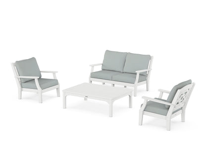 Martha Stewart by POLYWOOD® Chinoiserie 4-Piece Deep Seating Set with Loveseat in White / Spa