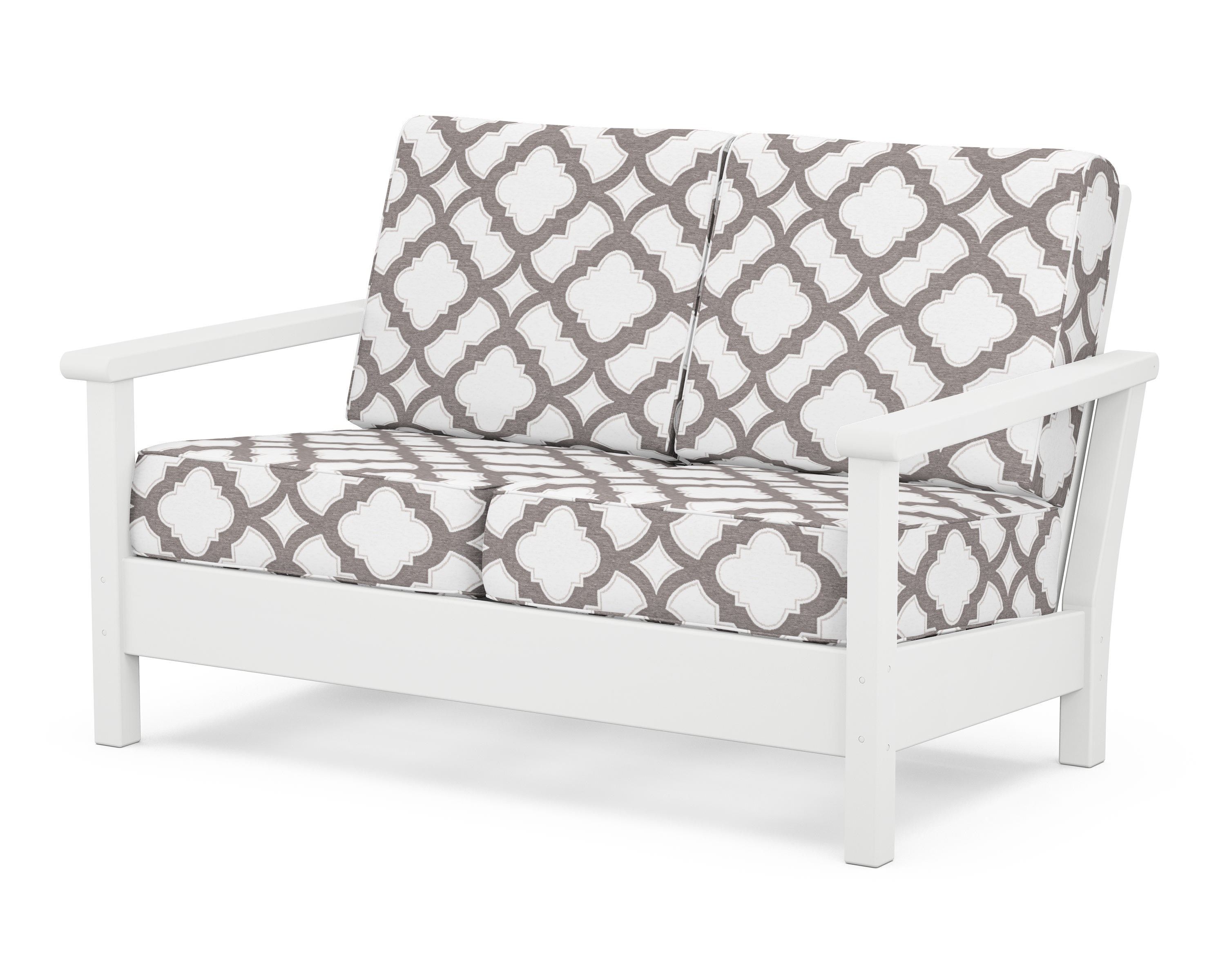 POLYWOOD® Harbour Deep Seating Loveseat in White / Trellis Grey Mist
