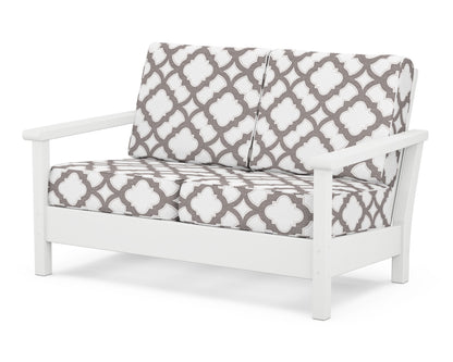POLYWOOD® Harbour Deep Seating Loveseat in White / Trellis Grey Mist