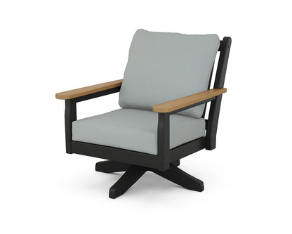 POLYWOOD® Chippendale Deep Seating Swivel Chair in Black / Natural / Spa