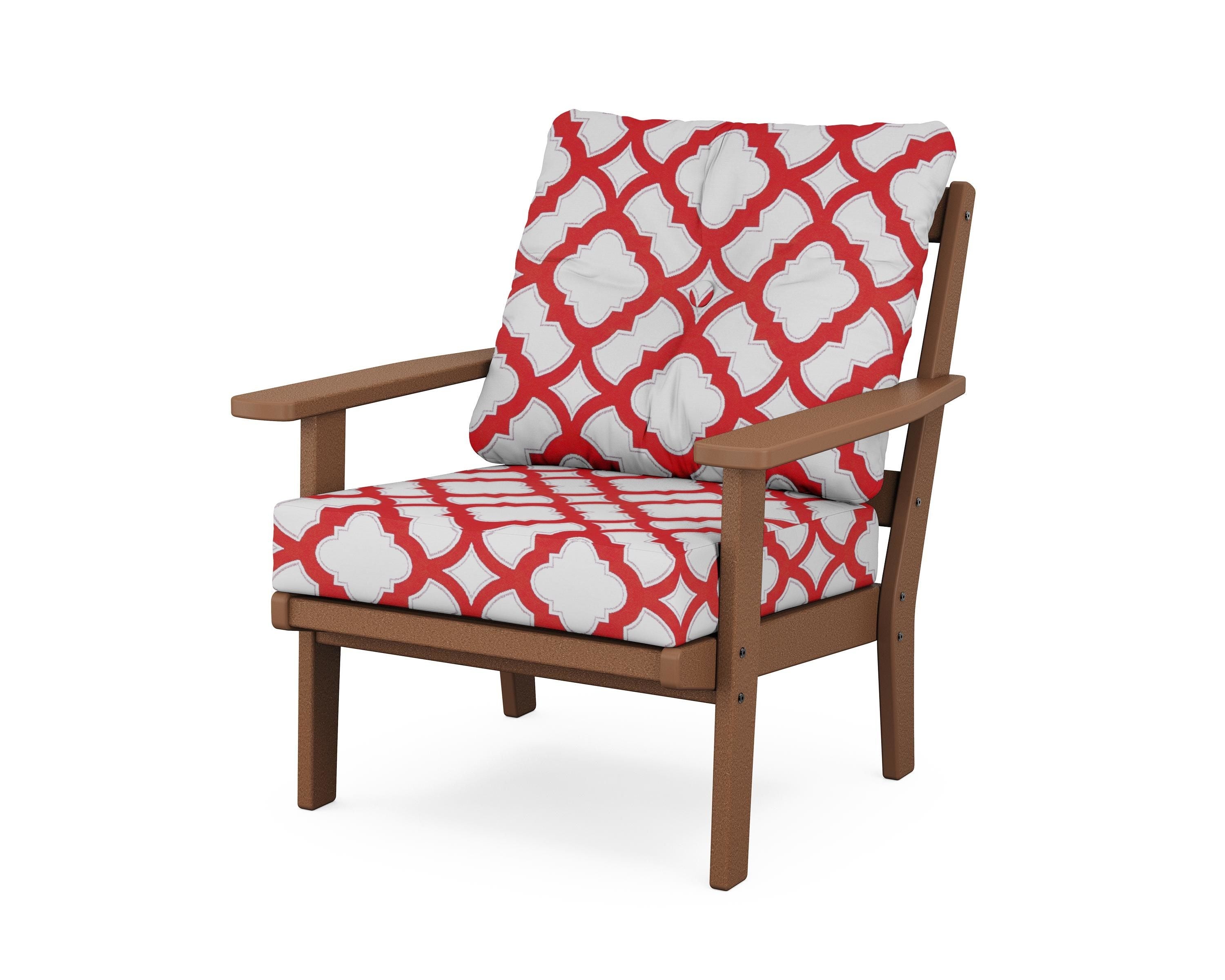 POLYWOOD® Oxford Deep Seating Chair in Teak / Trellis Crimson