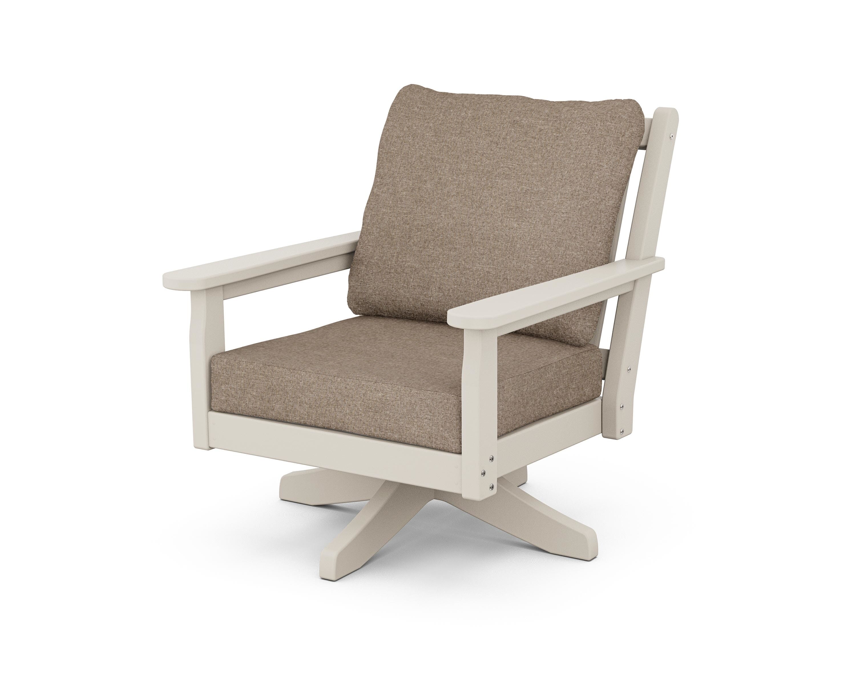 POLYWOOD® Chippendale Deep Seating Swivel Chair in Sand / Spiced Burlap