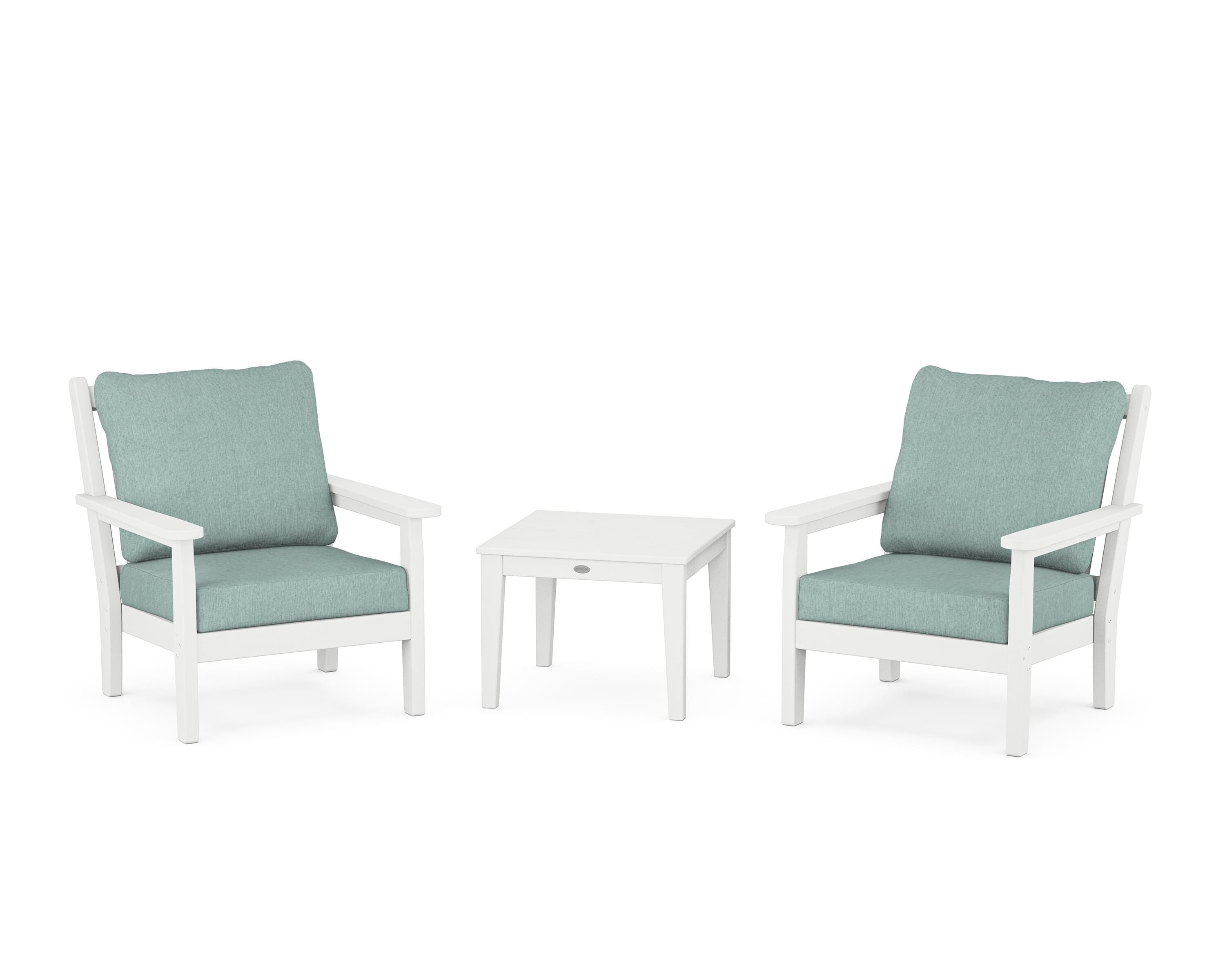POLYWOOD® Chippendale 3-Piece Deep Seating Set in White / Glacier Spa