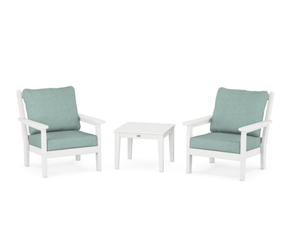 POLYWOOD® Chippendale 3-Piece Deep Seating Set in White / Glacier Spa