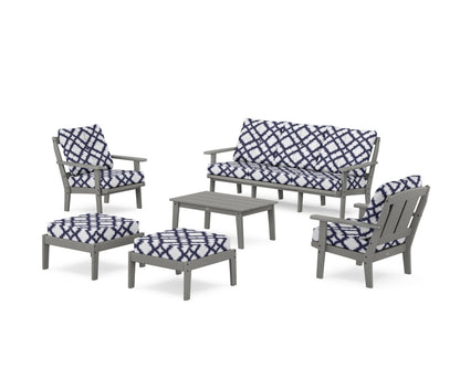POLYWOOD® Mission 6-Piece Lounge Sofa Set in Slate Grey / Trellis Navy