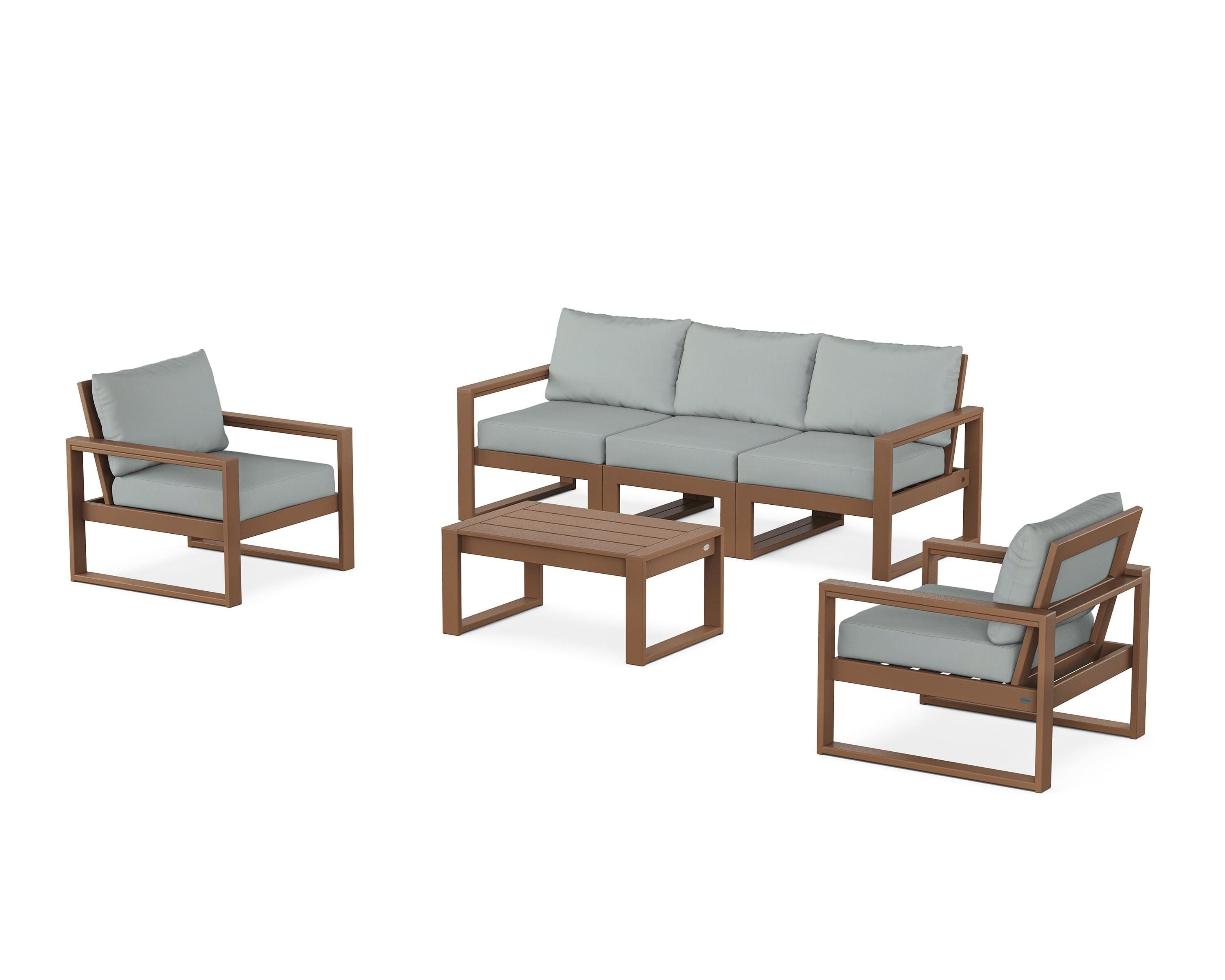 POLYWOOD® EDGE Sectional 4-Piece Deep Seating Set with Sofa in Teak / Spa