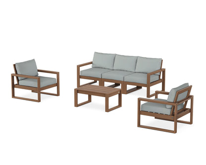 POLYWOOD® EDGE Sectional 4-Piece Deep Seating Set with Sofa in Teak / Spa
