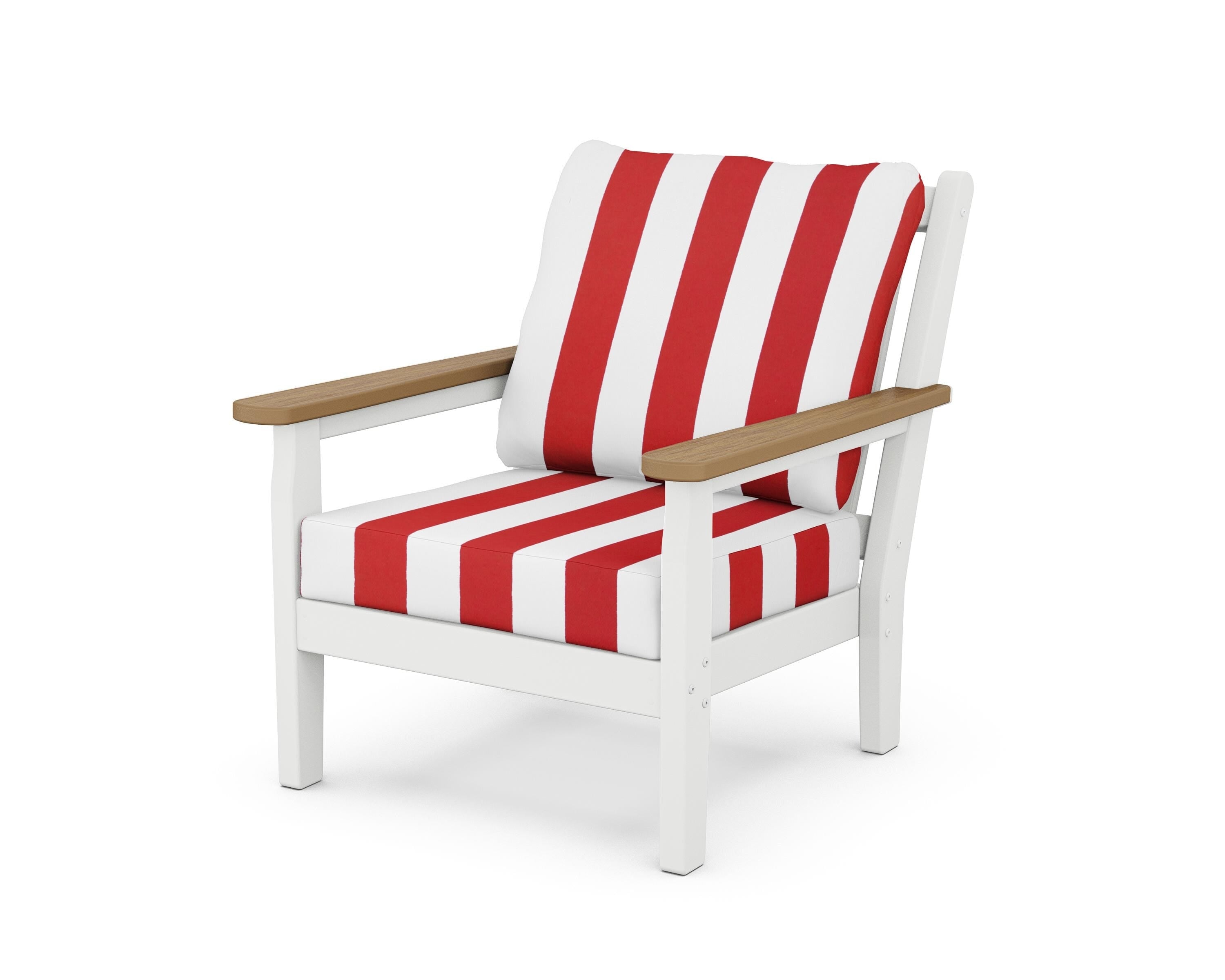 POLYWOOD® Chippendale Deep Seating Chair in White / Natural / Cabana Stripe Crimson