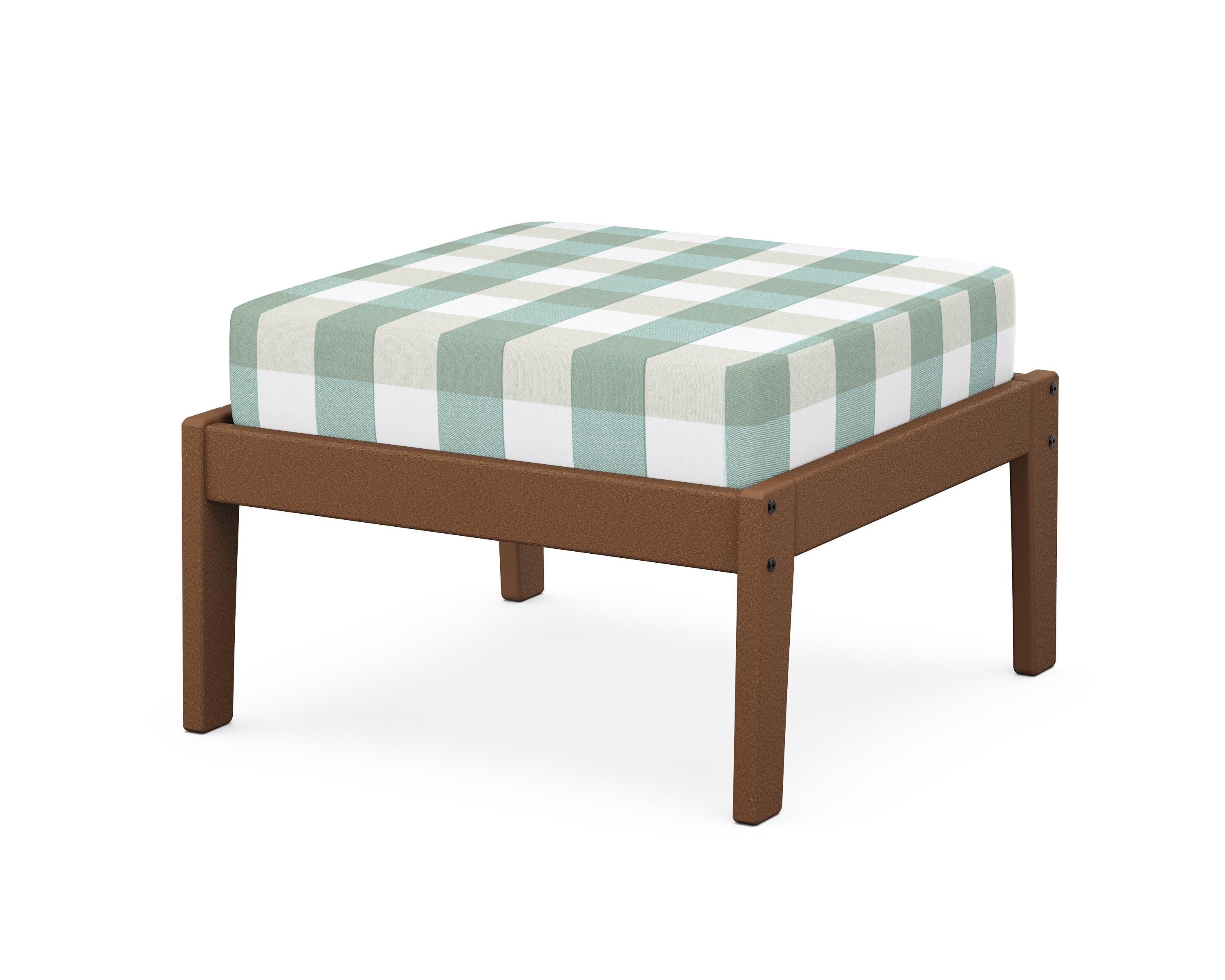 Unbranded Deep Seating Ottoman in Teak / Buffalo Plaid Glacier Spa
