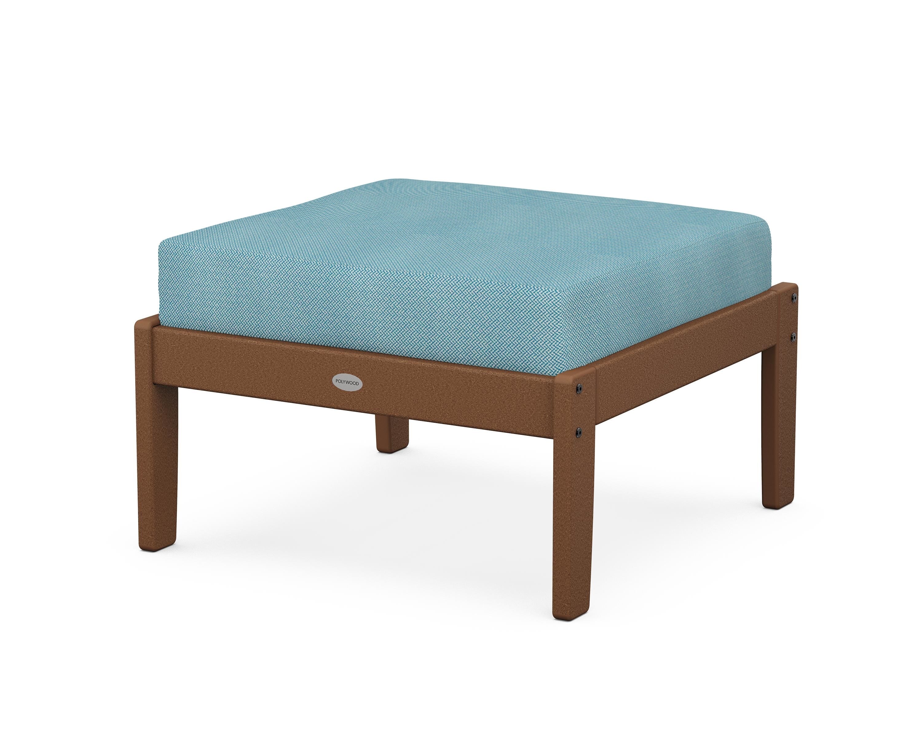 POLYWOOD® Braxton Deep Seating Ottoman in Teak / Lattice Sky Blue