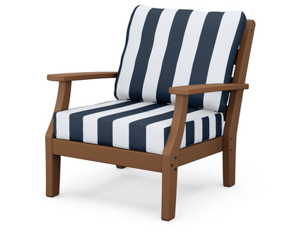 POLYWOOD® Chesapeake Deep Seating Chair in Teak / Cabana Stripe Marine Indigo