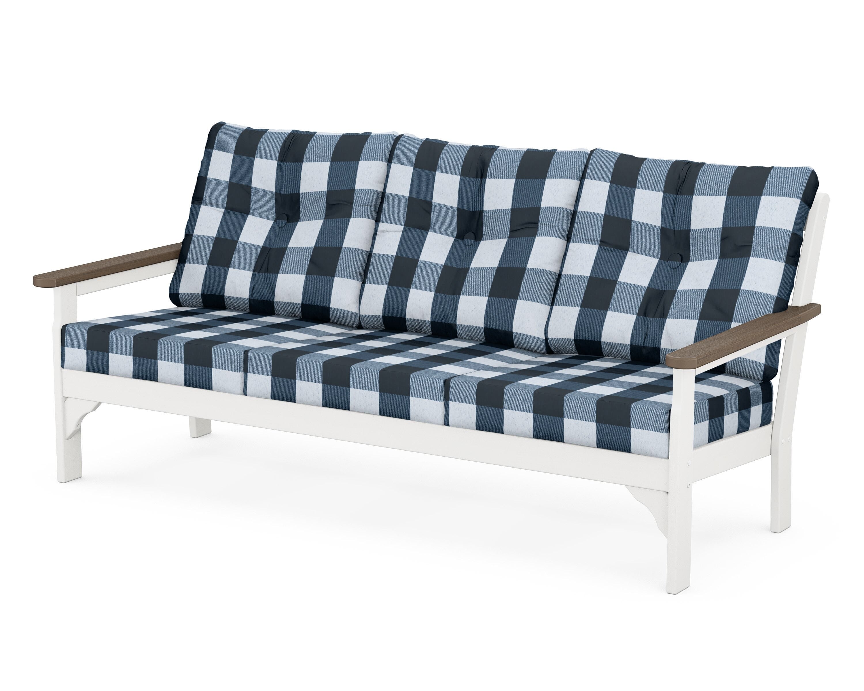 POLYWOOD® Vineyard Deep Seating Sofa in White / Kona / Buffalo Plaid Marine Indigo
