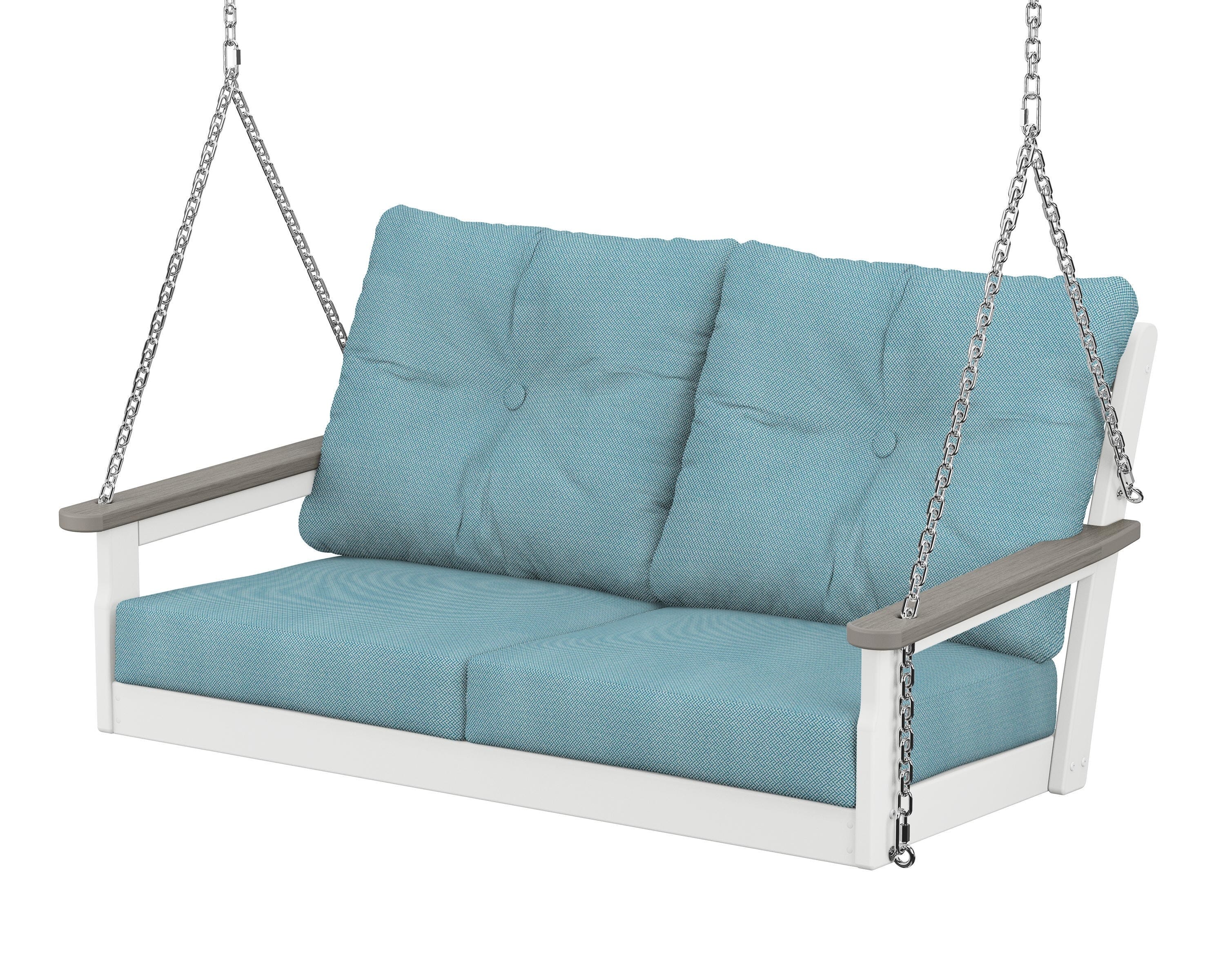 POLYWOOD® Vineyard Deep Seating Swing in White / Driftwood / Lattice Sky Blue