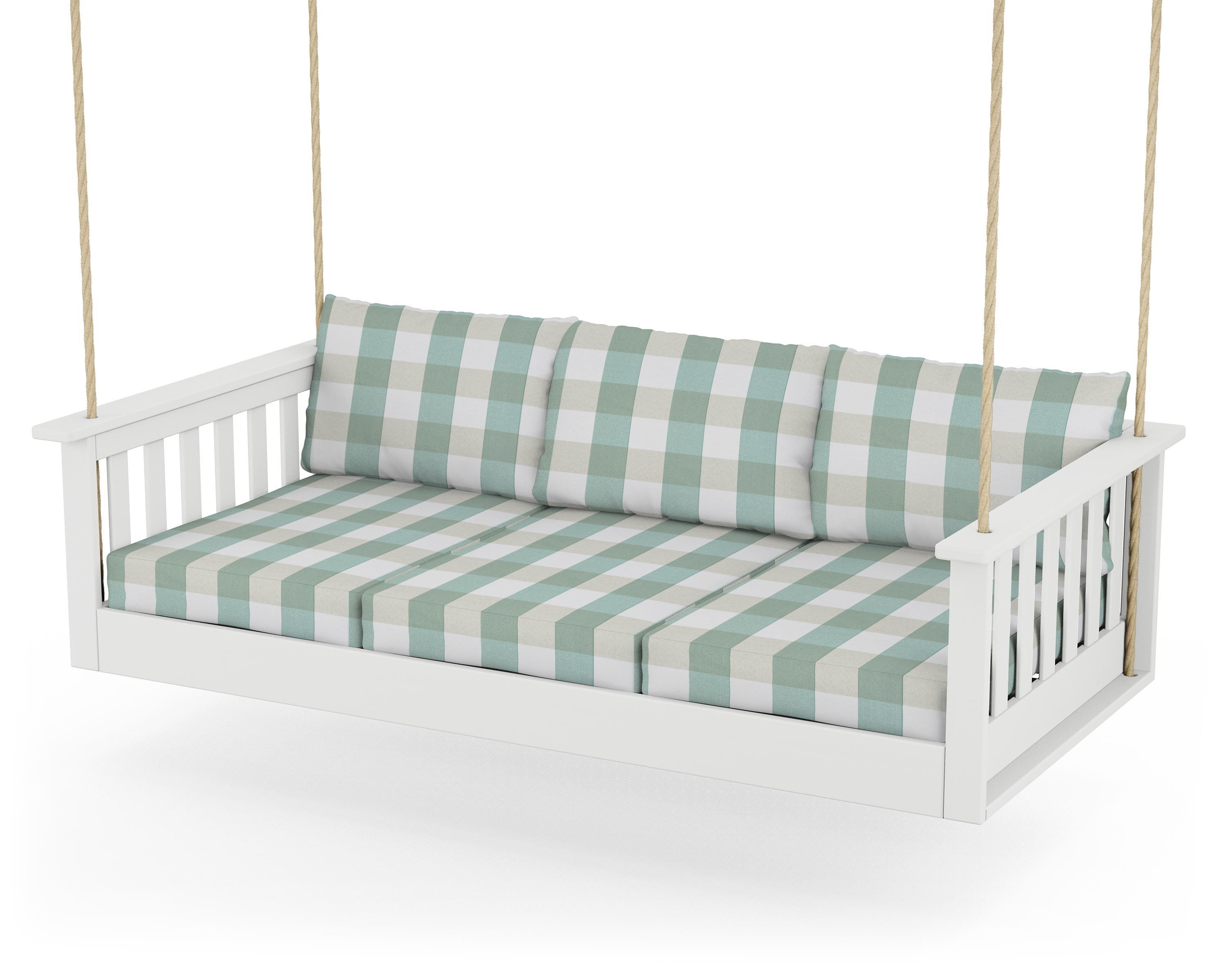 POLYWOOD® Vineyard Daybed Swing in White / Buffalo Plaid Glacier Spa