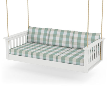POLYWOOD® Vineyard Daybed Swing in White / Buffalo Plaid Glacier Spa