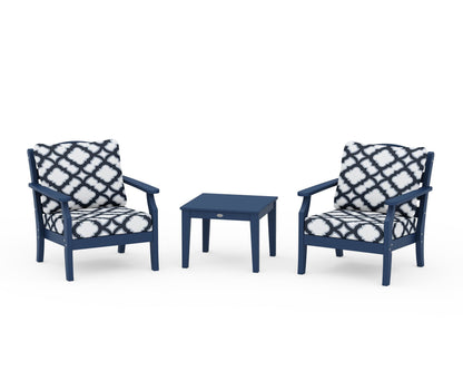 Draper James™ by  POLYWOOD® Savannah 3-Piece Deep Seating Set in Navy / Trellis Marine Indigo
