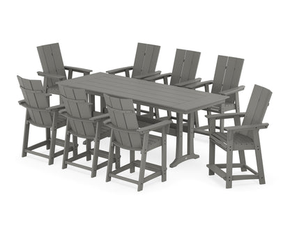 POLYWOOD® Modern Curveback Adirondack 9-Piece Farmhouse Counter Set with Trestle Legs in Slate Grey