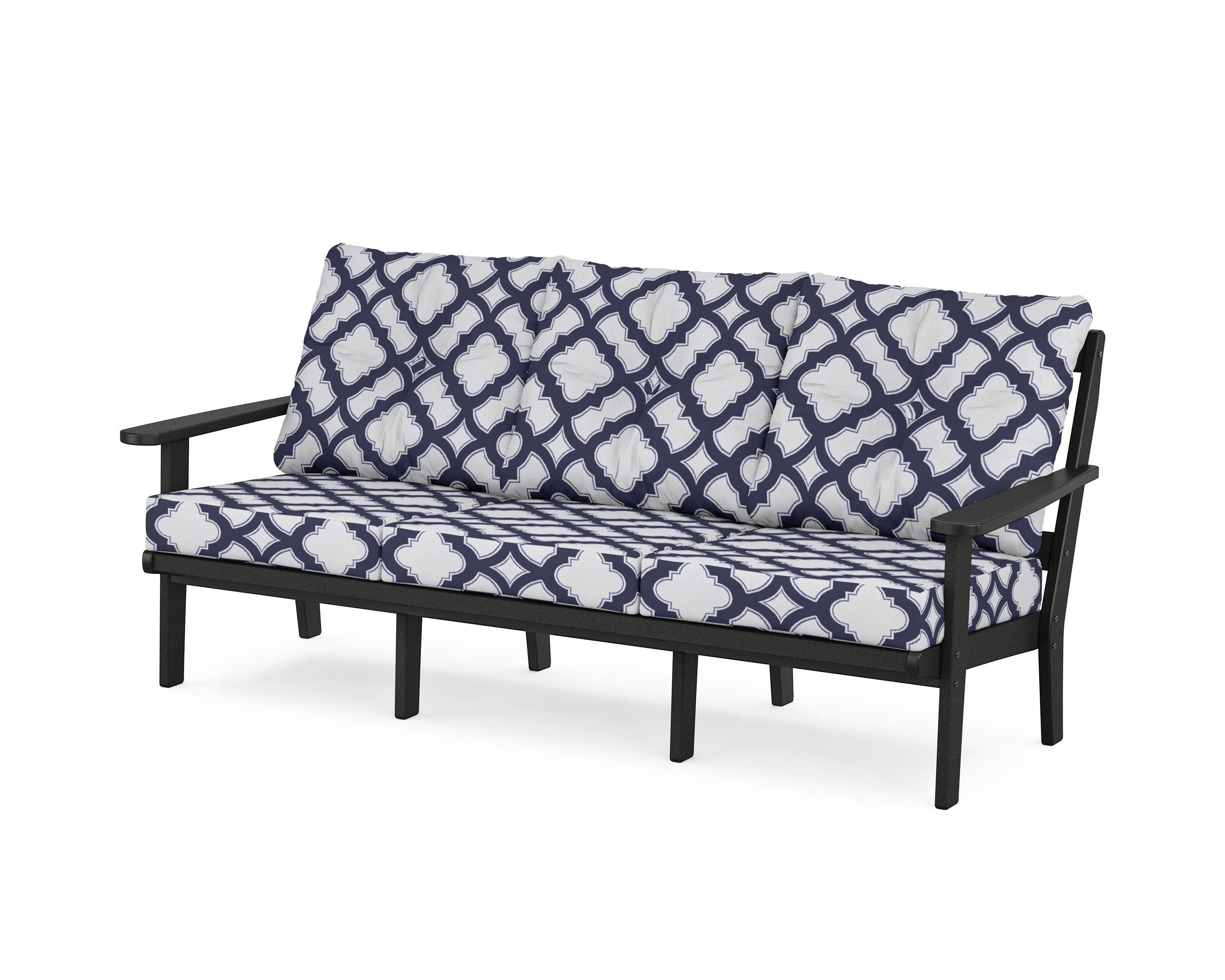 POLYWOOD® Mission Deep Seating Sofa in Black / Trellis Navy