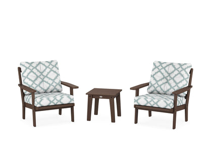 POLYWOOD® Prairie 3-Piece Deep Seating Set in Mahogany / Trellis Glacier Spa
