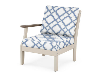 POLYWOOD® Braxton Modular Left Arm Chair in Sand / Kona / Trellis Sky Blue