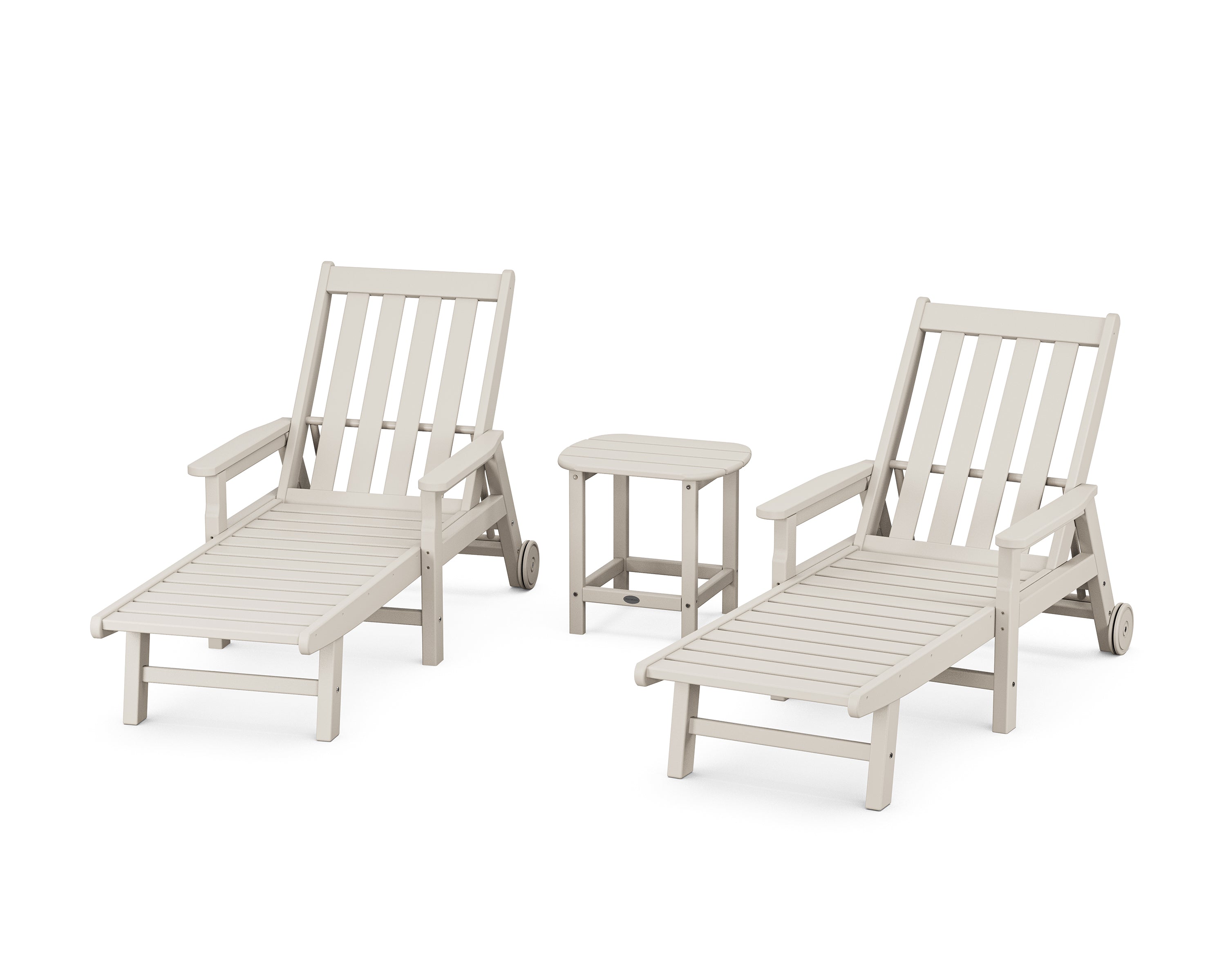 POLYWOOD® Vineyard 3-Piece Chaise with Arms and Wheels Set in Sand