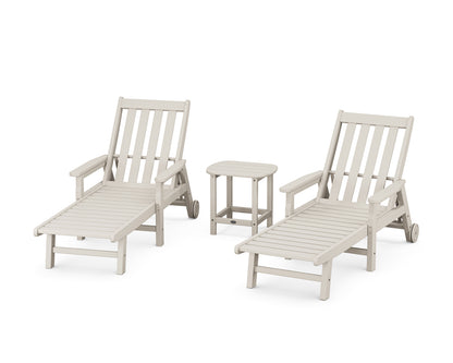 POLYWOOD® Vineyard 3-Piece Chaise with Arms and Wheels Set in Sand