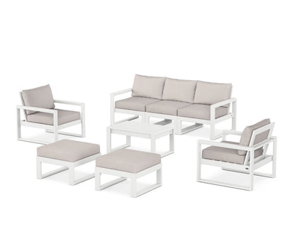 POLYWOOD® EDGE Sectional 8-Piece Lounge Sofa Set in White / Dune Burlap